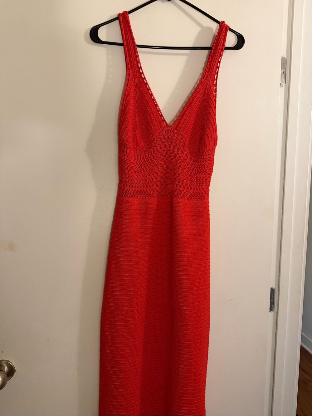 Ronny Kobo Collection Red Crochet Midi Dress